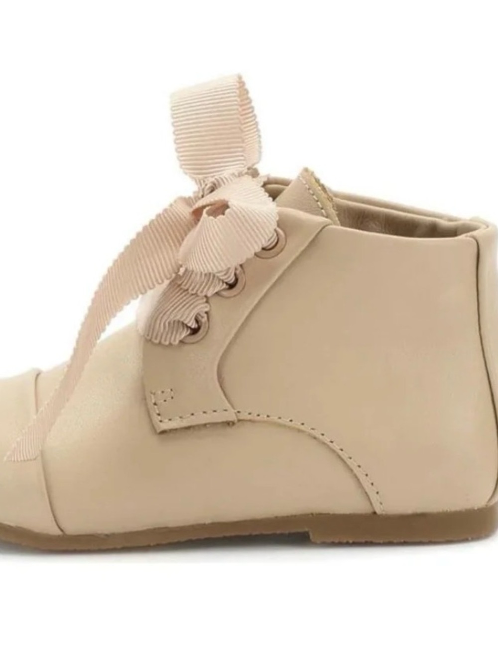 Beige Baby Walker Ribbon Lace-Up Boots